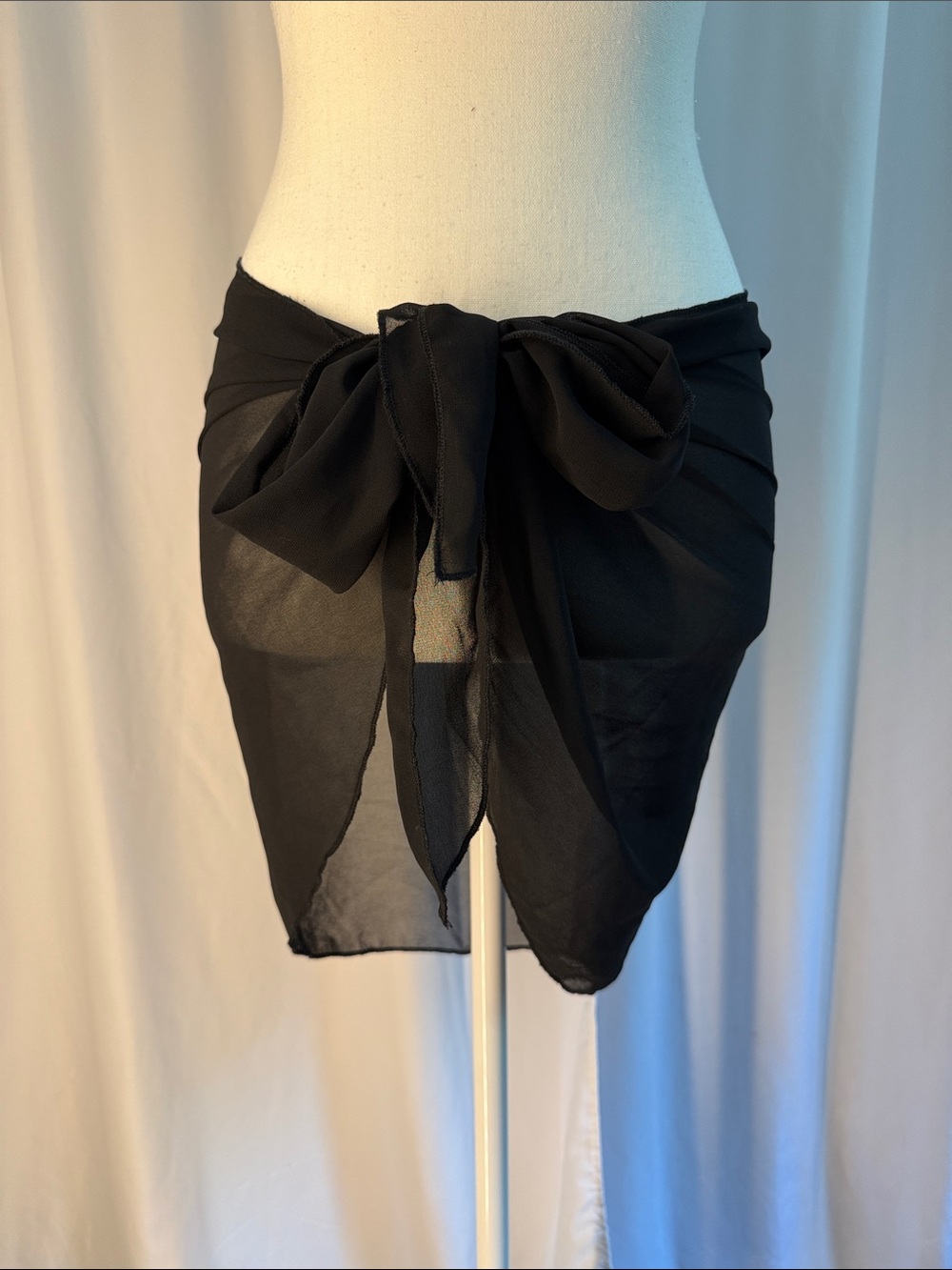Black Sheer Tie-Front Beach Skirt